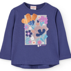 Camiseta niña de punto lila con flores