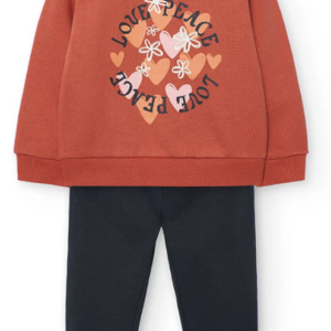 Conjunto de felpa niña naranja corazones