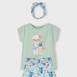 Conjunto 2 piezas con diadema menta niña
