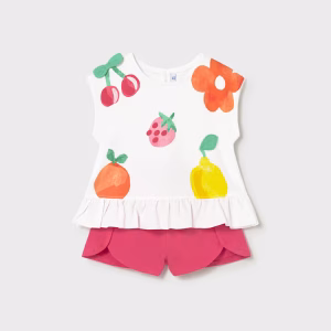 Conjunto pantalón corto y camiseta frutas bebé